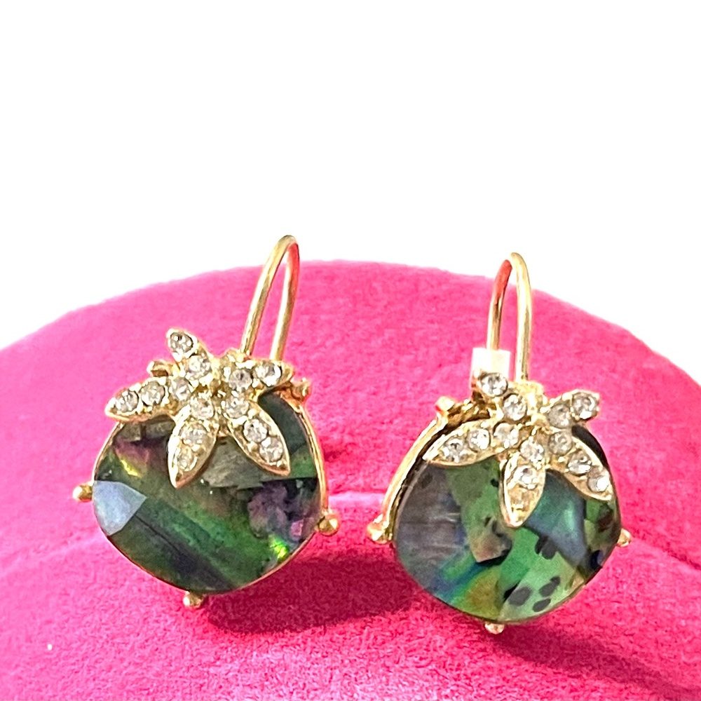 Starfish Green Stone & Crystal Earrings
